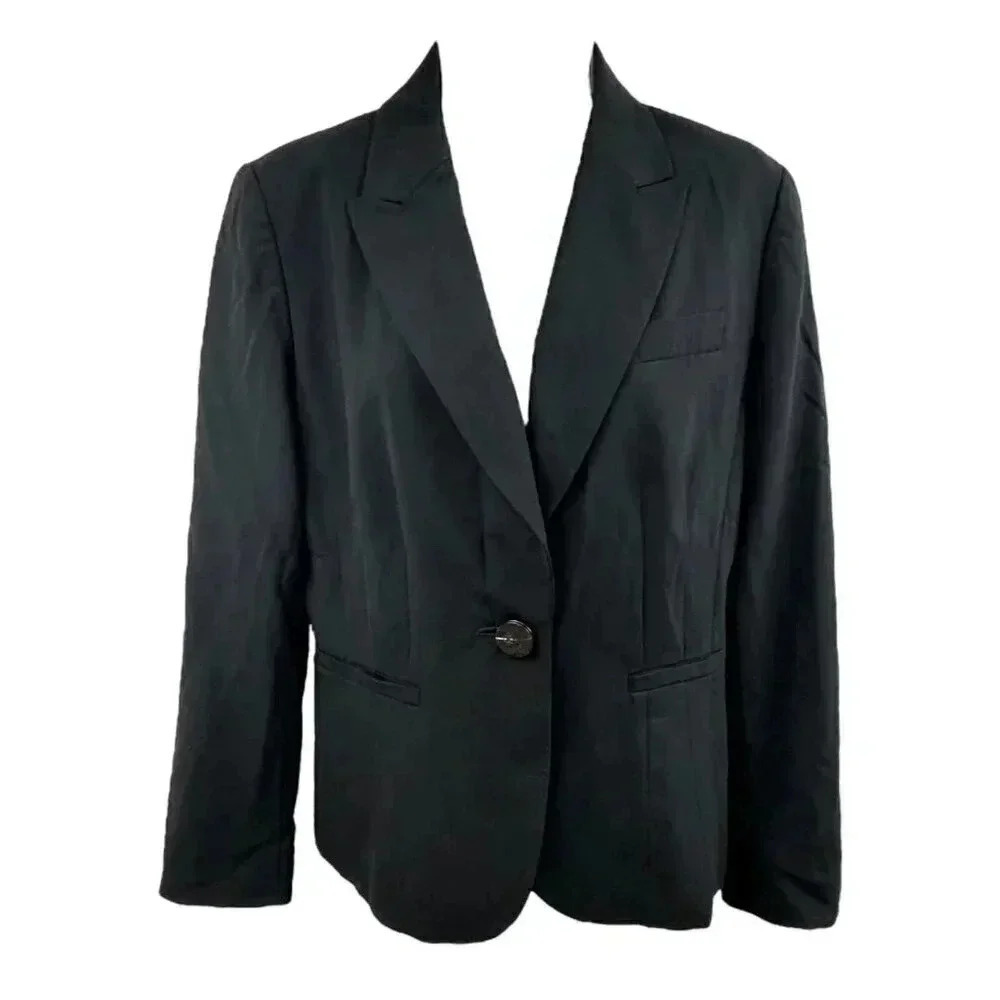 talbot's black stretch blazer women's size 8. button closure